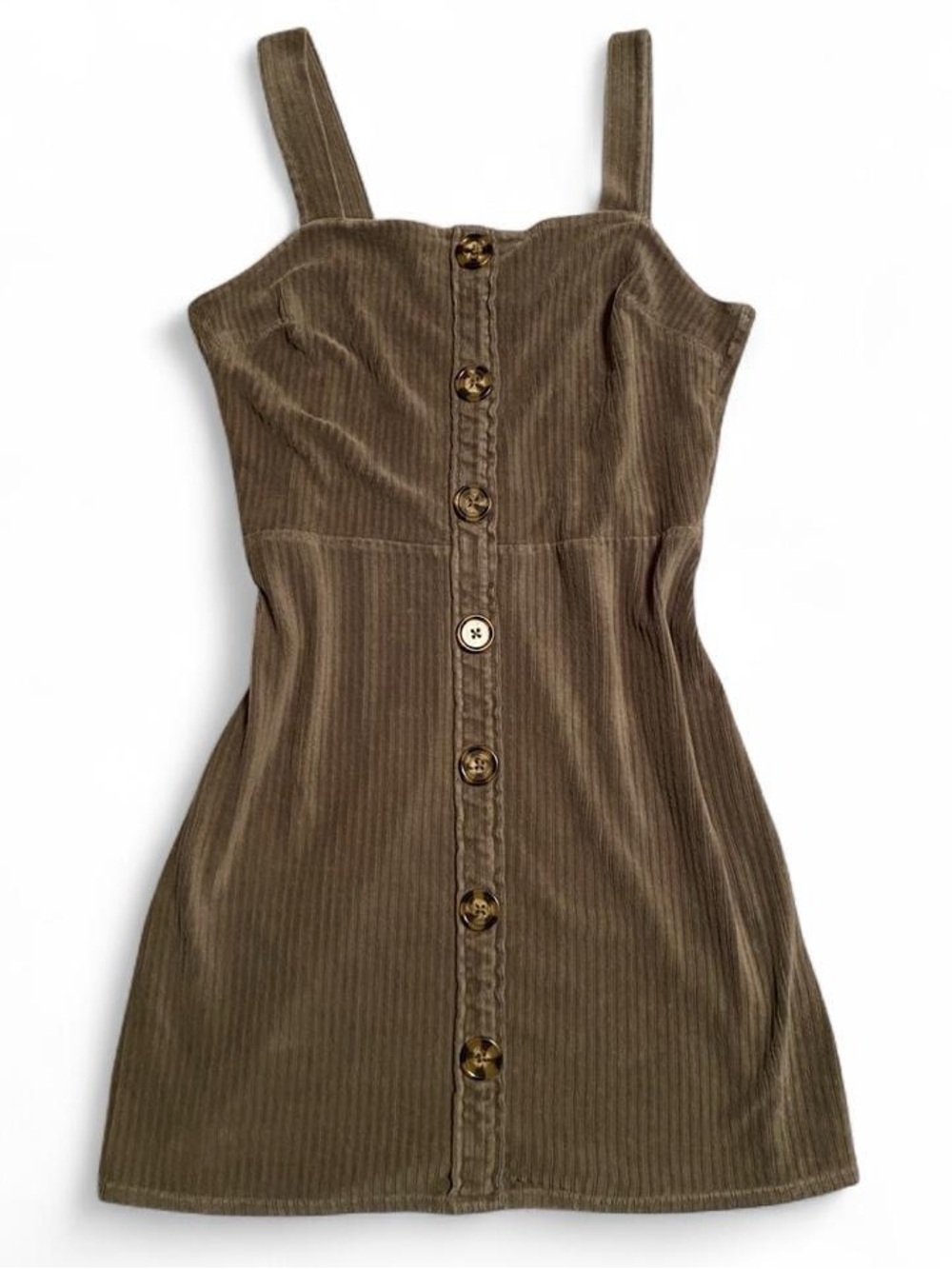 No Boundaries Olive Button-Front Corduroy Mini Dress - Picture 1 of 3
